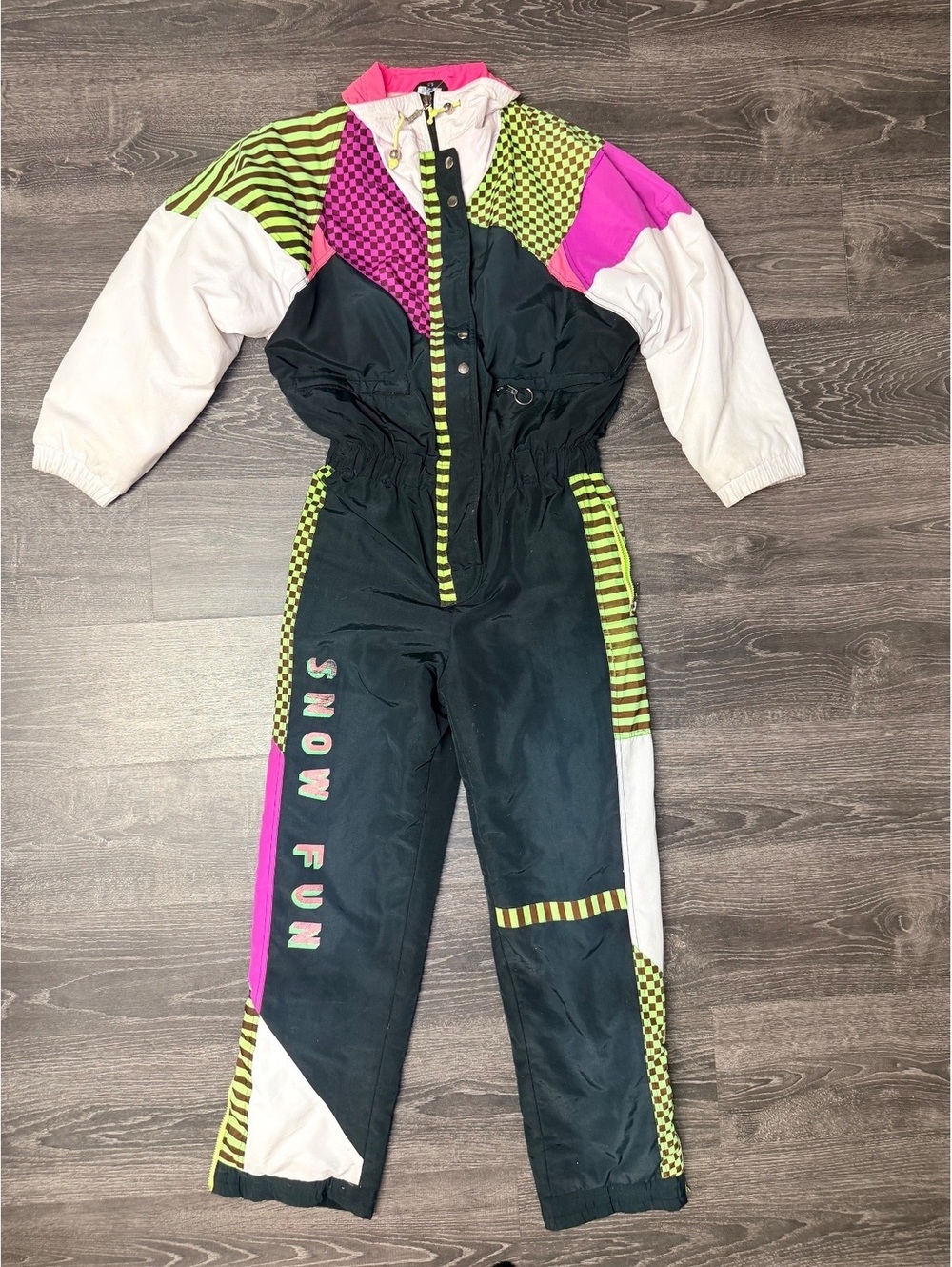 Vintage 80s Rodeo C&A Neon One Piece Ski Suit Sz 38 Snow Fun Snowsuit
